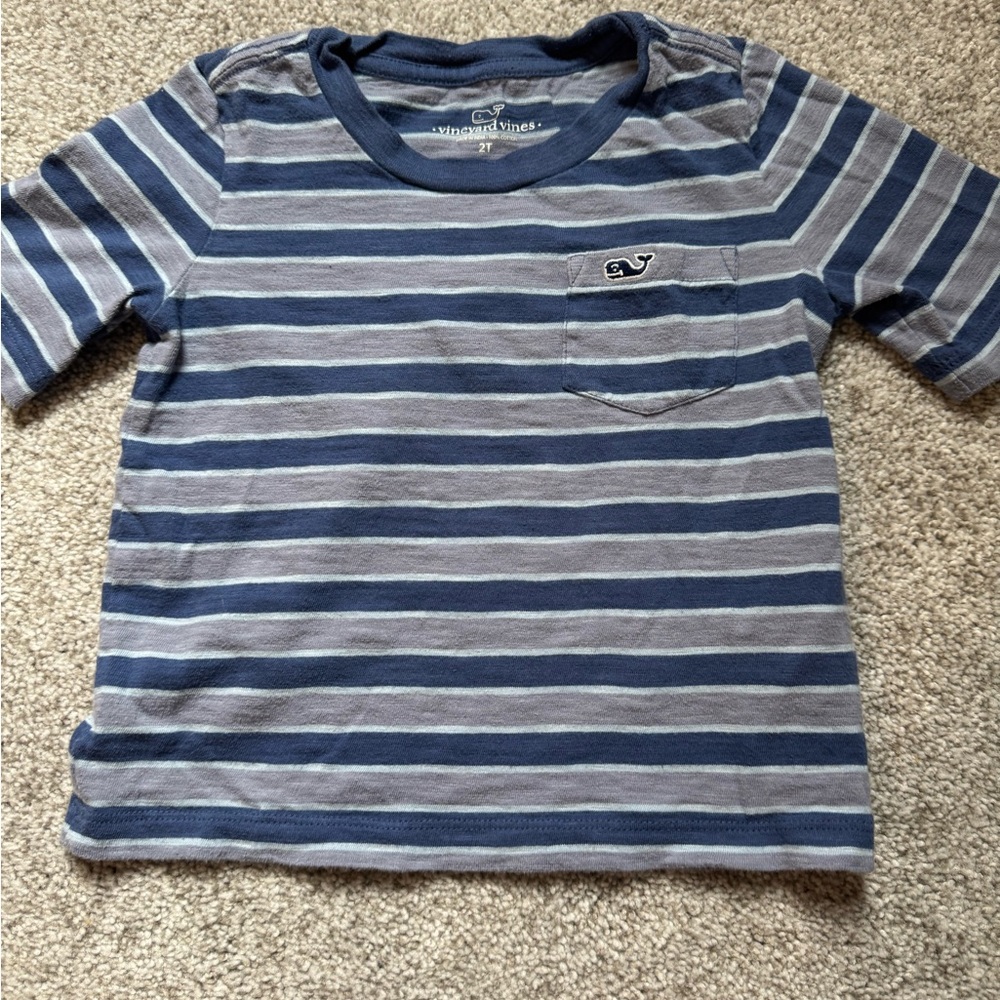 Vineyard Vines Navy and Light Gray Striped Pocket Tee